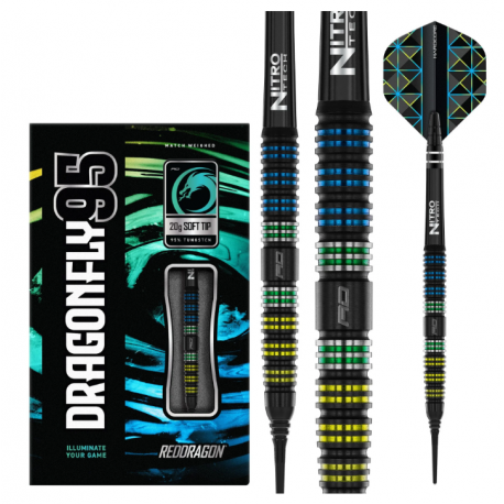 Fléchettes soft Winmau RED DRAGON DRAGONFLY BLACK 95%